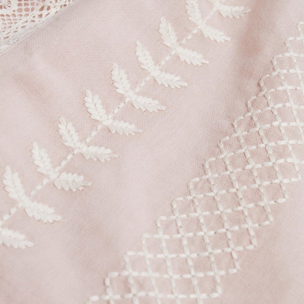 Mango Embroidered Linen Cotton Blouse Balloon  Sleeve washed pink sz med/6 - Picture 3 of 13